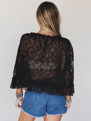 Bianca Sheer Ruffle Blouse - Black L / Black
