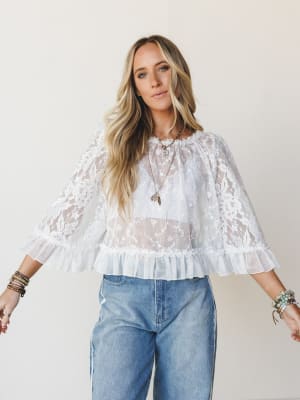 Bianca Sheer Ruffle Blouse - Off White S / Off White