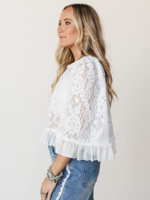 Bianca Sheer Ruffle Blouse - Off White S / Off White