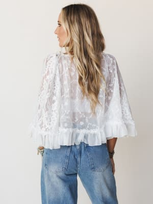 Bianca Sheer Ruffle Blouse - Off White S / Off White