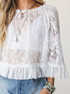 Bianca Sheer Ruffle Blouse - Off White S / Off White