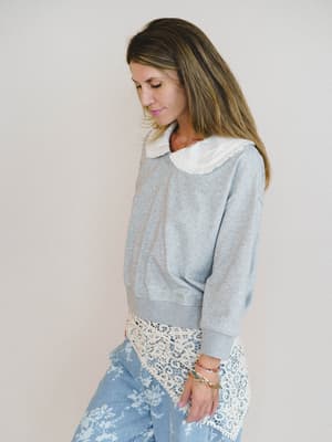 Wendy Removeable Collar Top - Grey L / Grey