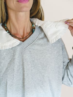 Wendy Removeable Collar Top - Grey L / Grey