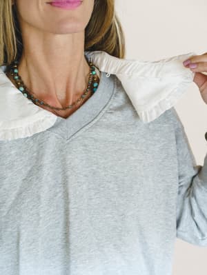 Wendy Removeable Collar Top - Grey L / Grey