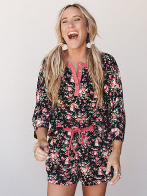 Floral Dreams PJ Set: Black