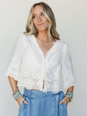 Sweet Pea Floral Embroidered Blouse: undefined