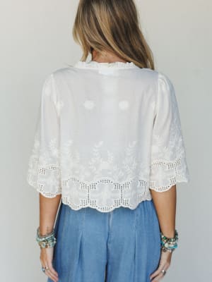 Sweet Pea Floral Embroidered Blouse - Ivory XL / Ivory