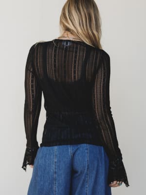Quaint Darling Lace Long Sleeve Top - Black XL / Black