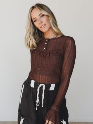 Quaint Darling Lace Long Sleeve Top - Chocolate XL / Chocolate