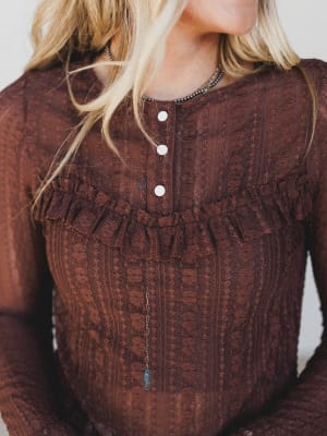 Quaint Darling Lace Long Sleeve Top - Chocolate XL / Chocolate