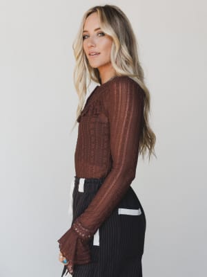 Quaint Darling Lace Long Sleeve Top - Chocolate XL / Chocolate
