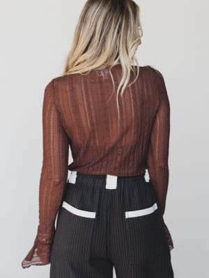 Quaint Darling Lace Long Sleeve Top - Chocolate XL / Chocolate