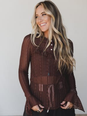 Quaint Darling Lace Long Sleeve Top - Chocolate XL / Chocolate