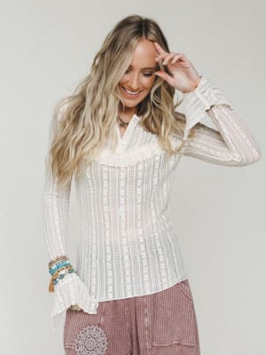 Quaint Darling Lace Long Sleeve Top - Cream XL / Cream