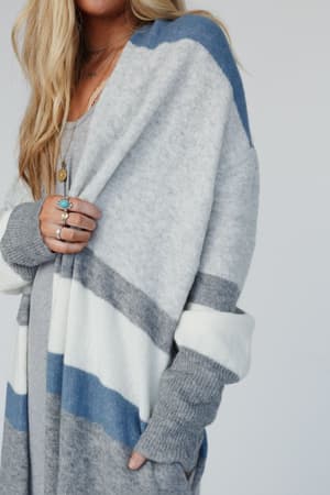 The Nest So Cozy Oversized Striped Knit Duster - Blue Multi