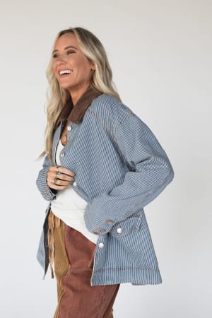 All Seasons Striped Denim Jacket: undefined