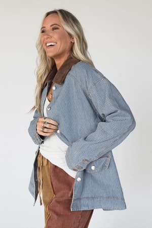 All Seasons Striped Denim Jacket: undefined