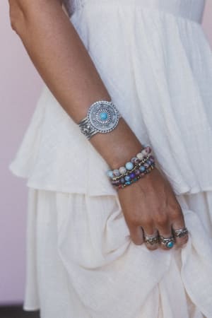 Desert Sunstone Stamped Cuff Bracelet: undefined