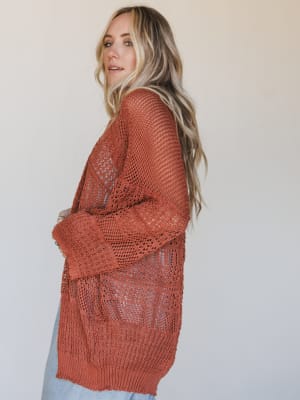 Brenden Knit Netted Cardigan - Rust OS / Rust