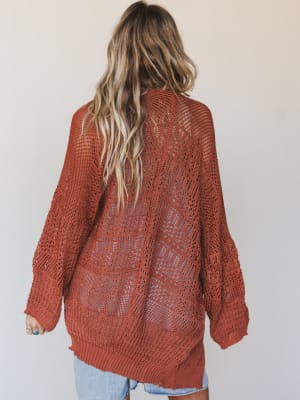 Brenden Knit Netted Cardigan - Rust OS / Rust