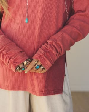 Rosebud Long Sleeve Embroidered Top  - Rustic Red L / Rustic Red