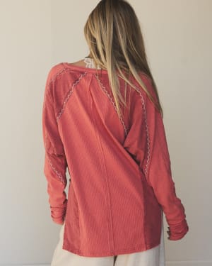 Rosebud Long Sleeve Embroidered Top  - Rustic Red L / Rustic Red