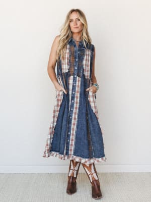 Kindred Cottage Plaid Dress - Brown Denim XS/S / Brown Denim