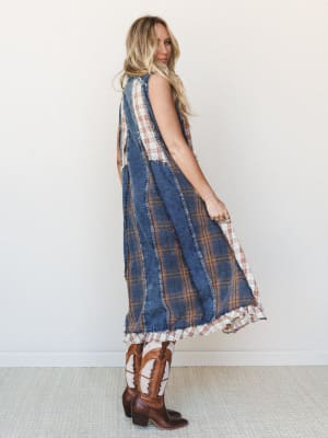 Kindred Cottage Plaid Dress - Brown Denim XS/S / Brown Denim