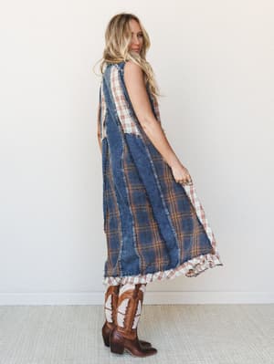 Kindred Cottage Plaid Dress - Brown Denim XS/S / Brown Denim