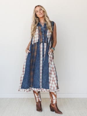 Kindred Cottage Plaid Dress - Brown Denim XS/S / Brown Denim