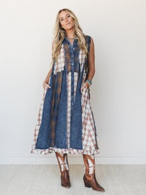 Kindred Cottage Plaid Dress - Brown Denim XS/S / Brown Denim