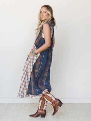 Kindred Cottage Plaid Dress - Brown Denim XS/S / Brown Denim