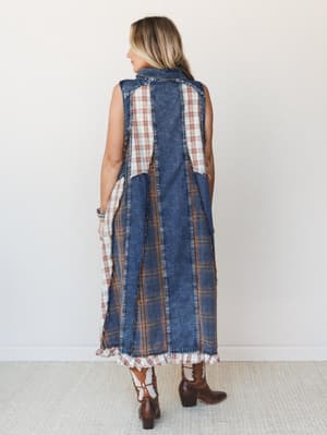 Kindred Cottage Plaid Dress - Brown Denim XS/S / Brown Denim