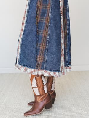 Kindred Cottage Plaid Dress - Brown Denim XS/S / Brown Denim