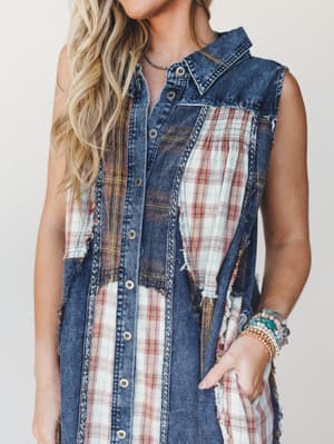 Kindred Cottage Plaid Dress - Brown Denim XS/S / Brown Denim