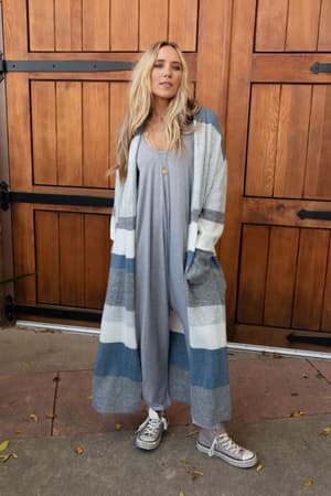 The Nest So Cozy Oversized Striped Knit Duster - Blue Multi