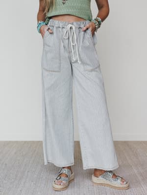 Away at Sea Striped Pants - Washed Black L / Washed Black