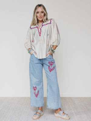 The Nest Soft Petal Denim Pants - Denim S / Denim