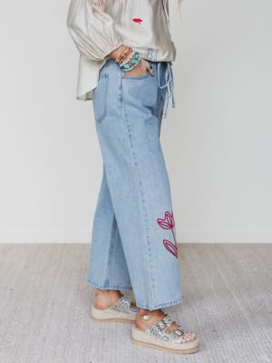 The Nest Soft Petal Denim Pants - Denim S / Denim