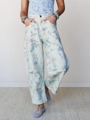 Decades Of Florals Barrel Jeans: undefined
