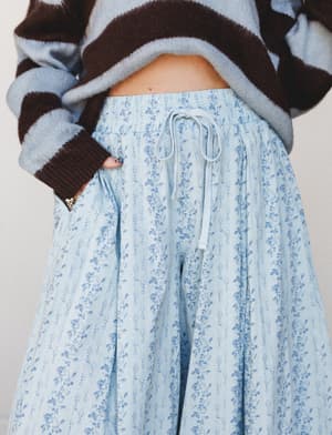 Color Threads Denim Pants - Denim