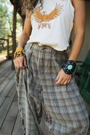mystic-plaid-wide-leg-pants-brown/Brown