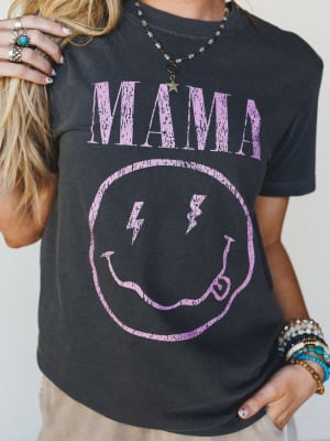 Happy Mama Tee - Pepper/Pink XL / Pepper/Pink