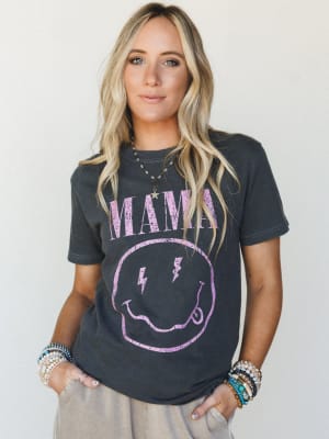 Happy Mama Tee - Pepper/Pink XL / Pepper/Pink