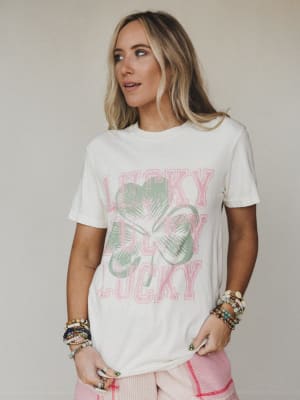 The Nest Happy Go Lucky Graphic Tee - Ivory L / Ivory