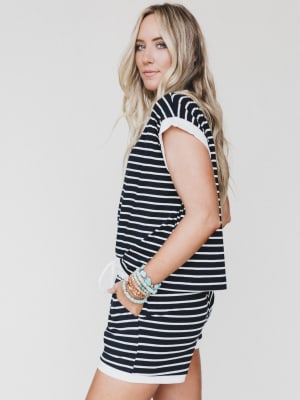 Always In Stripes Short Set - Black S / Black