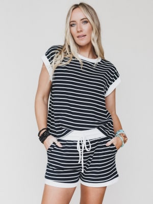 Always In Stripes Short Set - Black S / Black