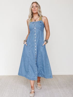 Small Town Girl Dress- Light Wash: undefined