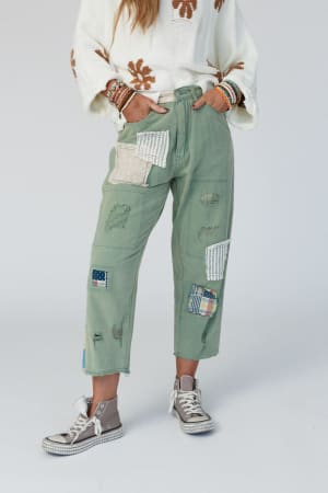 offshore-patchwork-detail-pants-light-green/Light Green