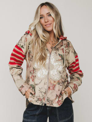 Petal Stitched Soul Zip Up Hoodie: undefined